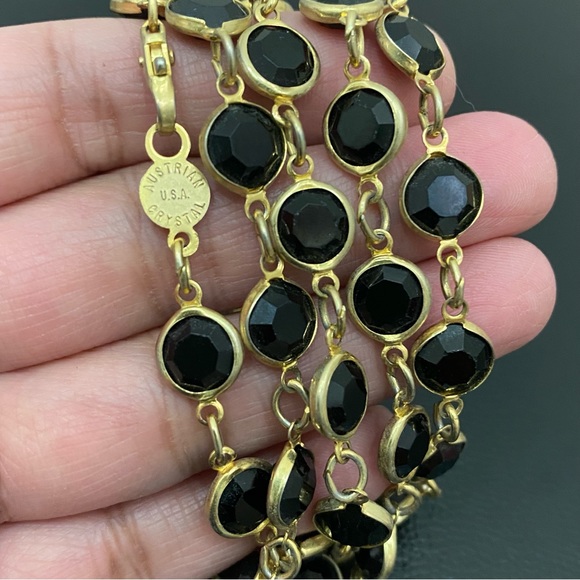 Vintage Signed AUSTRIAN CRYSTAL USA Black Crystal Bezel 35” Necklace - Picture 2 of 16